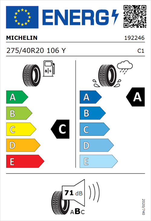 Tyre Label for Michelin Pilot Sport 4 (Acoustic) 275/40R20 106Y
