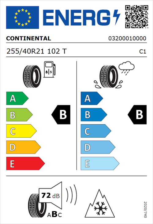 Tyre Label for Continental AllSeasonContact 2 255/40R21 102T
